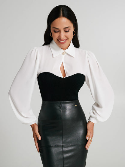 Two-toned corset blouse with ribbing
