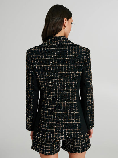 Long woven checkered print jacket