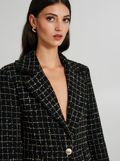 Long woven checkered print jacket