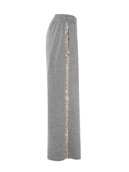 Sequinned Palazzo Sweat Pants with Side Stripes