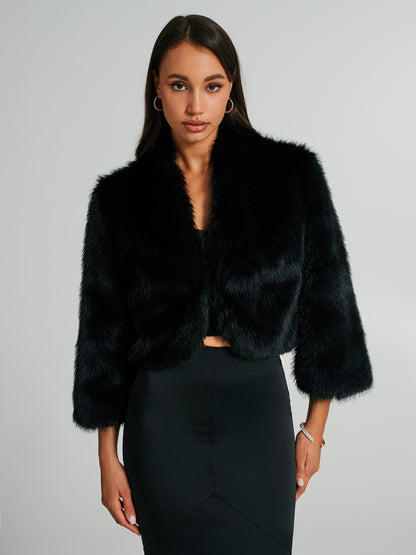 Cropped faux fur coat