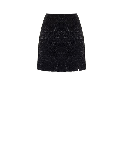 A-line Structured Knit and Lurex Mini Skirt with Mini Slit
