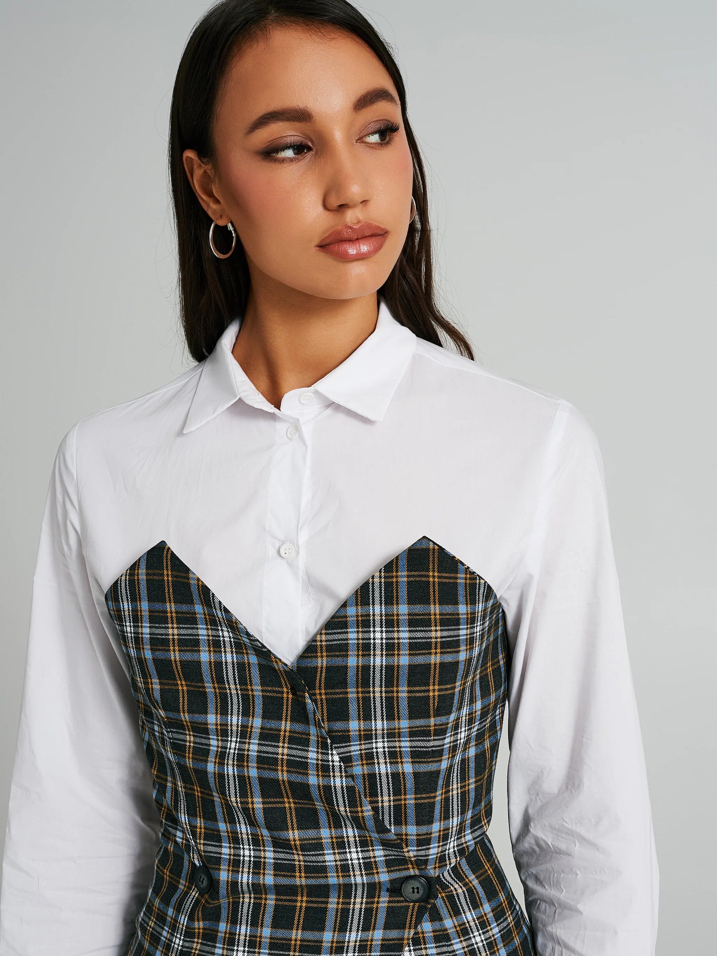 Short Shirt Dress with Built-In Waistcoat