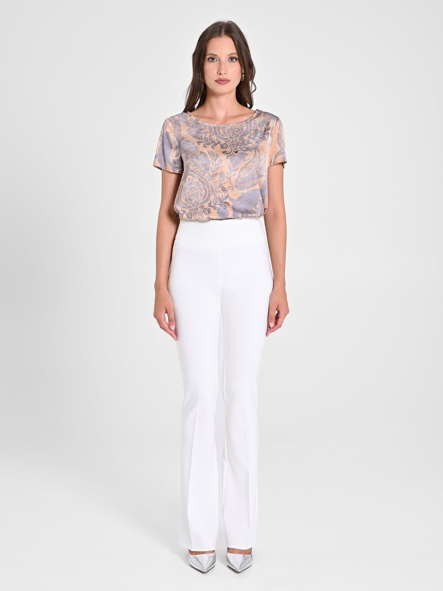 Flared Trousers in White Technical Fabric